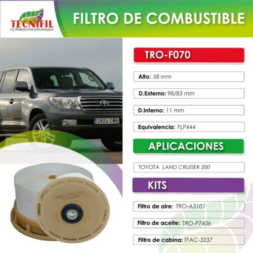 TRO F070 Filtro de combustible para TOYOTA LAND CRUISER 200 Tecnifil Colombia