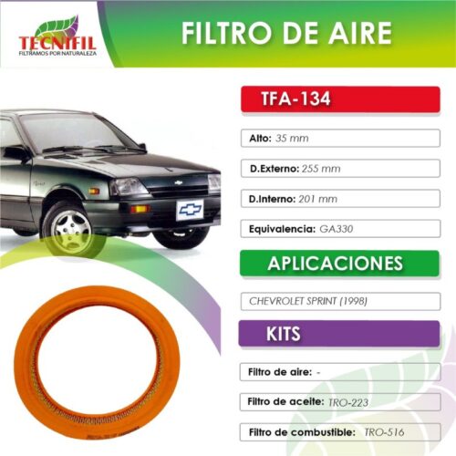 TFA 134 FILTRO DE AIRE CHEVROLET SPRINT CARBURADOR HASTA 1998 GMC Tecnifil Colombia