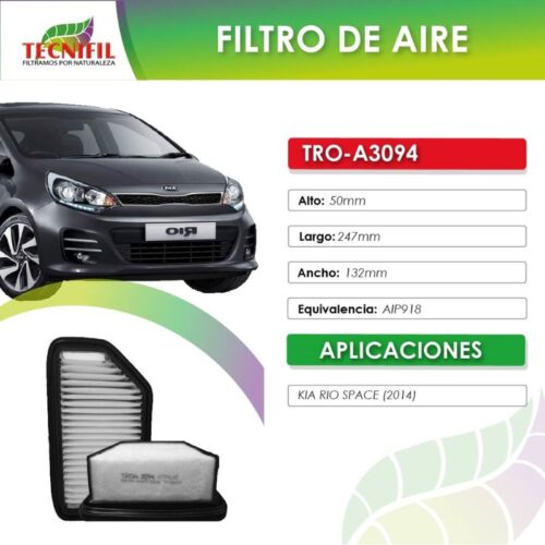 TRO A3094 FILTRO DE AIRE PARA KIA RIO SPACE 2014 FICHA TECNIFIL COLOMBIA