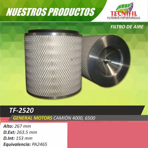 Tecnifil-TF-2520-Filtros-de-aire-KEnworth GENERAL MOTORS CAMIÓN 4000, 6500 Colombia