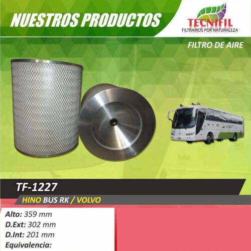 Filtro de aire TF-1227 HINO BUS RK/ VOLVO Tecnifil Colombia
