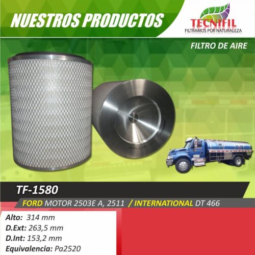 Filtros de aire para TF-1580 FORD MOTOR 2503E A, 2511 / INTERNATIONAL DT 466 TECNIFIL