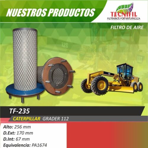 Referencia TF 235 Filtro de aire Caterpillar Grader 112 Tecnifil Trabajo pesado & maquinaria