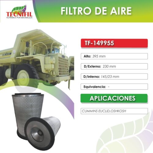 TF 149955 FILTRO DE AIRE PARA CUMMINS EUCLID OSHKOSH FICHA TECNIFIL COLOMBIA