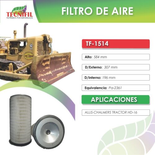 TF 1514 FIltro de aire para ALLIS CHALMERS HD 16 FICHA TECNIFIL COLOMBIA