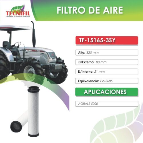 TF-15165-3 SY FILTRO DE AIRE PARA AGRALE LÍNEA 5000 FICHA TECNIFIL COLOMBIA