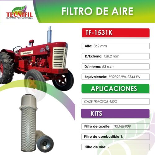 TF 1531K FILTRO DE AIRE PARA DAEWOO CARGADOR DSL 601 602 TECNIFIL COLOMBIA