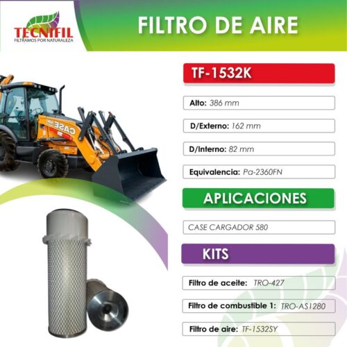 TF 1532 K FILTRO DE AIRE CASE CARGADOR 590 580 580K TECNIFIL COLOMBIA