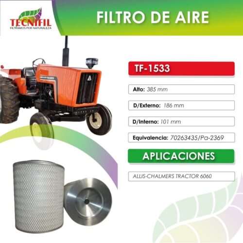 TF 1533 FILTRO DE AIRE PARA ALLIS CHALMERS TRACTOR 6060 6070 6080 FICHA TÉCNICA TECNIFIL COLOMBIA