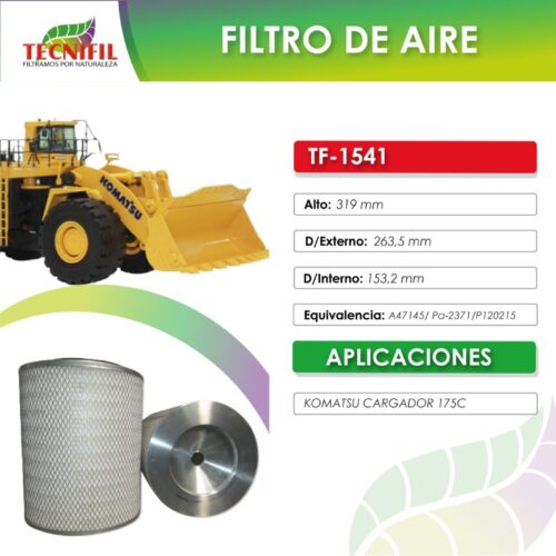 TF 1541 FILTRO DE AIRE PARA KOMATSU CARGADOR 175C FICHA TECNIFIL COLOMBIA