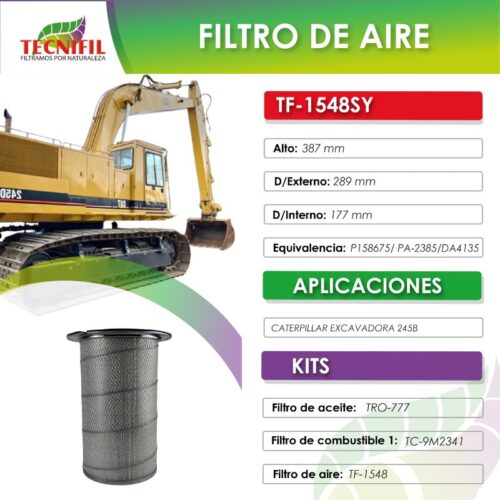 TF 1548 SY FILTRO DE AIRE CATERPILLAR EXCAVADORA 245B 245D FICHA TECNIFIL COLOMBIA