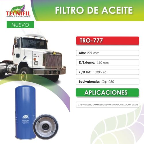 TRO 777 FILTRO DE ACEITE CHEVROLET BRIGADIER CUMMINS HITACHI TECNIFIL COLOMBIA