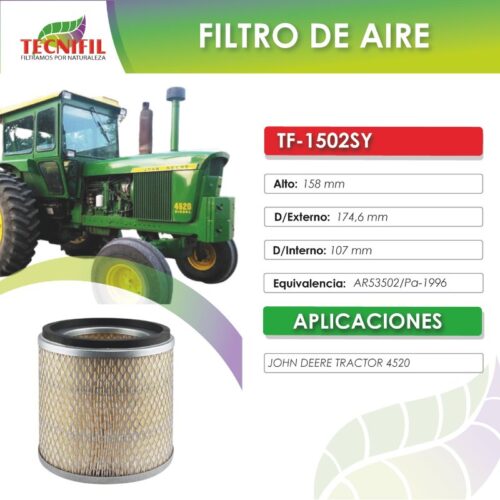 TF-1502 SY FILTRO DE AIRE PARA JOHN DEERE TRACTOR 4520SY Tecnifil Colombia