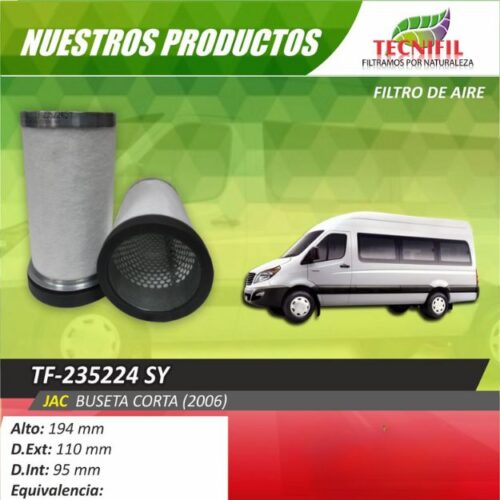 Filtro de aire para buseta corta JAC 2006 TF 235224 Tecnifil Colombia
