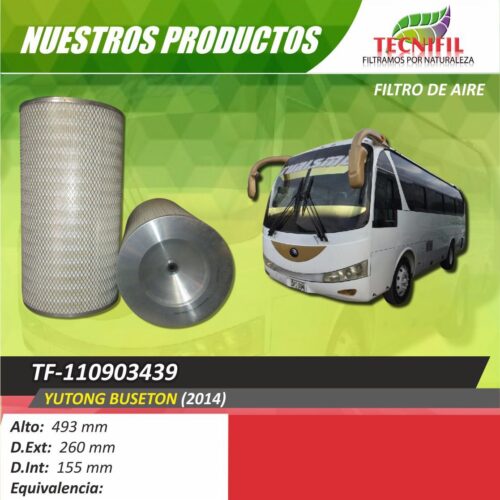 TF-110903439 filtro de aire para YUTONG BUSETON (2014) Tecnifil