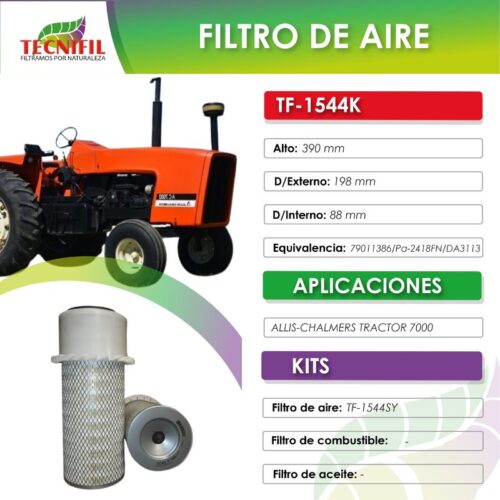 TF 1544 K FILTRO DE AIRE PARA ALLIS CHALMERS TRACTOR 7000 CARGADOR 940 TRACTOR 200 FICHA TECNIFIL COLOMBIA