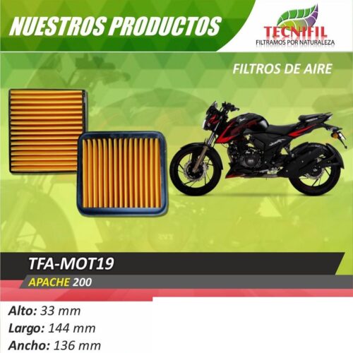 TFA mot 19 Filtro de aire para moto apache Tecnifil Colombia