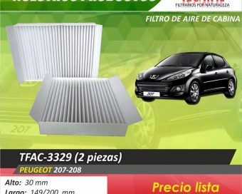 Filtro de aire cabina  Peugeot 207 y 208 tfac-3329