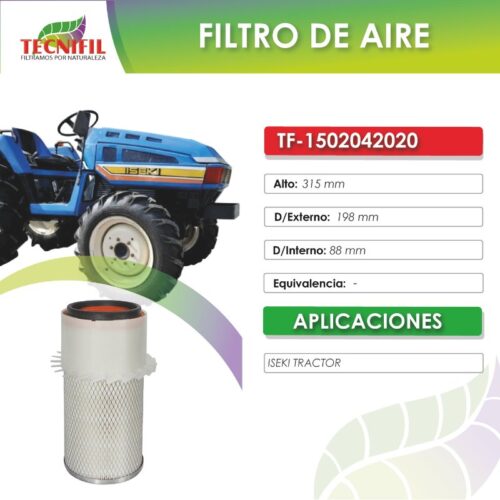 TF-1502042020 FILTRO DE AIRE PARA ISEKI TRACTOR FICHA TECNIFIL COLOMBIA