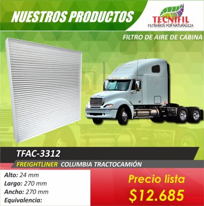 Filtros de aire para cabina TFAC-3312 FREIGHTLINER COLUMBIA