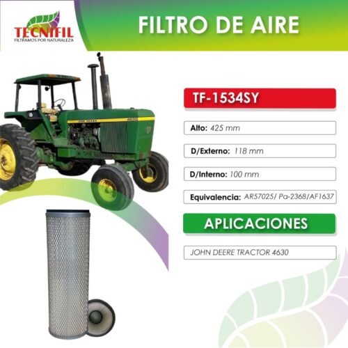 TF 1534 SY FILTRO DE AIRE PARA KOMATSU GD 530A 1 GD530A2 GD530A 2B FICHA TECNIFIL COLOMBIA