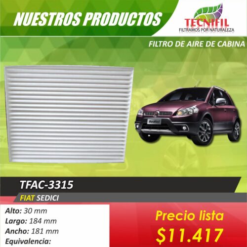 Filtros de cabina tfac-3315 Fiat SEDICI Colombia Tecnifil