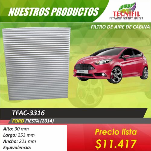 Filtro de cabina tfac-3316 Ford Fiesta 2014 Tecnifil Colombia