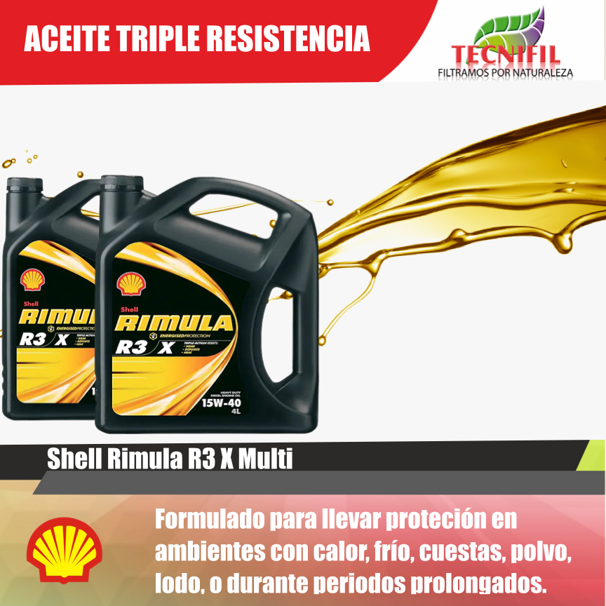 Shell Rimula R3 X Multi Triple acción:desgaste, a los depósitos y al calor. Tecnifil Colombia