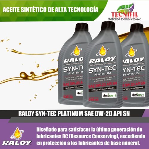 Aceite RALOY 0W20 SINTETICO CUARTO venta Tecnifil Colombia