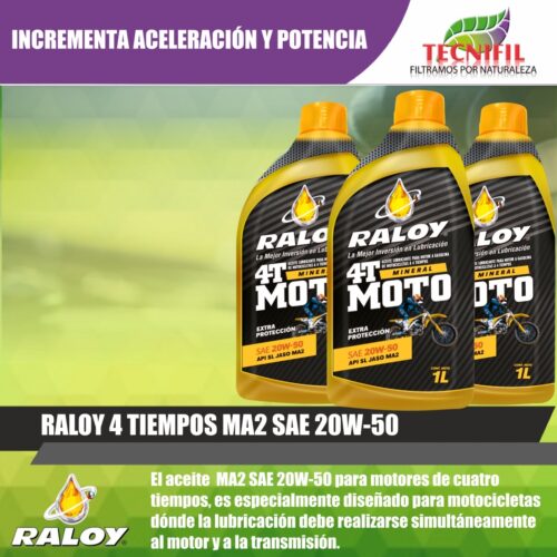 Aceite lubricante RALOY 4 TIEMPOS MA2 SAE 20W-50 Tecnifil