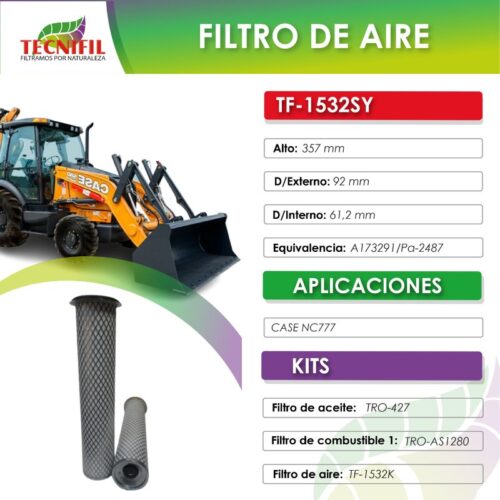 TF 1532 SY FILTRO DE AIRE PARA CASE NC 777 FICA TECNICA TECNIFIL COLOMBIA