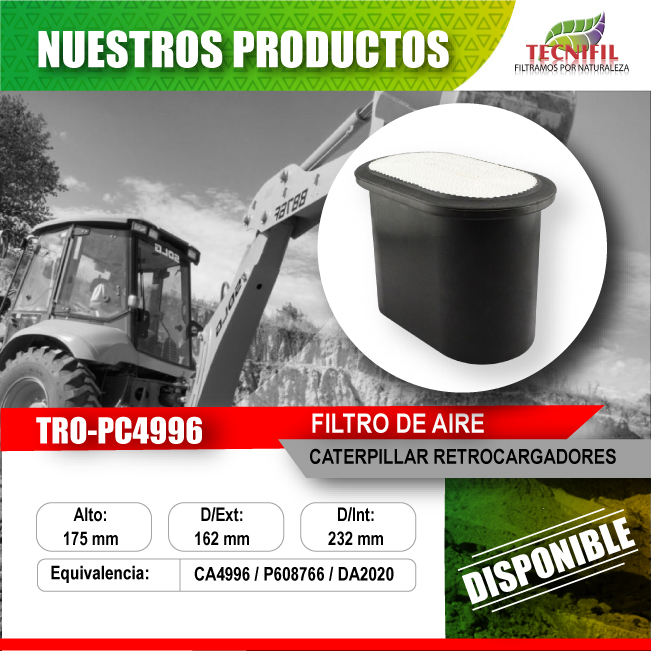 Filtro de aire pesado TRO-PC_TRO-PC4996 Caterpillar Retrocargadores Tecnifil Colombia