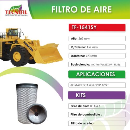 TF 1541 SY FILTRO DE AIRE PARA KOMATSU CARGADOR 175C FICHA TECNIFIL COLOMBIA
