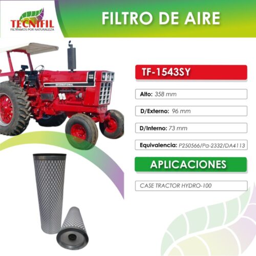 TF 1543 SY FILTRO DE AIRE CASE TRACTOR 766 , 886 , TRACTOR HYDRO-100 FICHA TECNIFIL COLOMBIA
