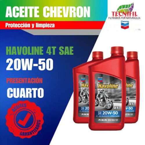 Compra Aceite Lubricante CHEVRON HAVOLINE 4 tiempos 20W 50 presentación CUARTO Tecnifil Colombia