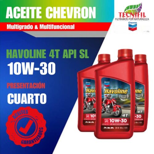 Compra Aceite Lubricante CHEVRON HAVOLINE PREMIUM 4 tiempos 10W 30 presentación CUARTO Tecnifil Colombia