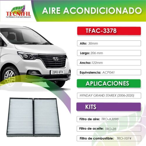 TFAC 3378 Filtro de aire acondicionado para HYUNDAI GRAND STAREX 2006 2020 2 Tecnifil Colombia