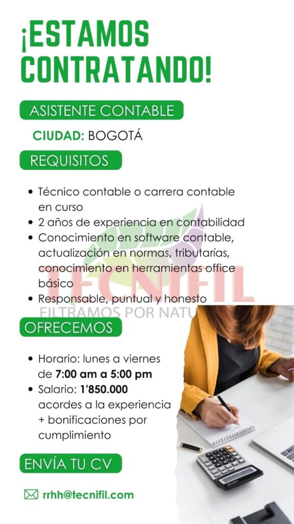 Vacantes empleo tecnifil enero febrero 2025 Asistente Contable